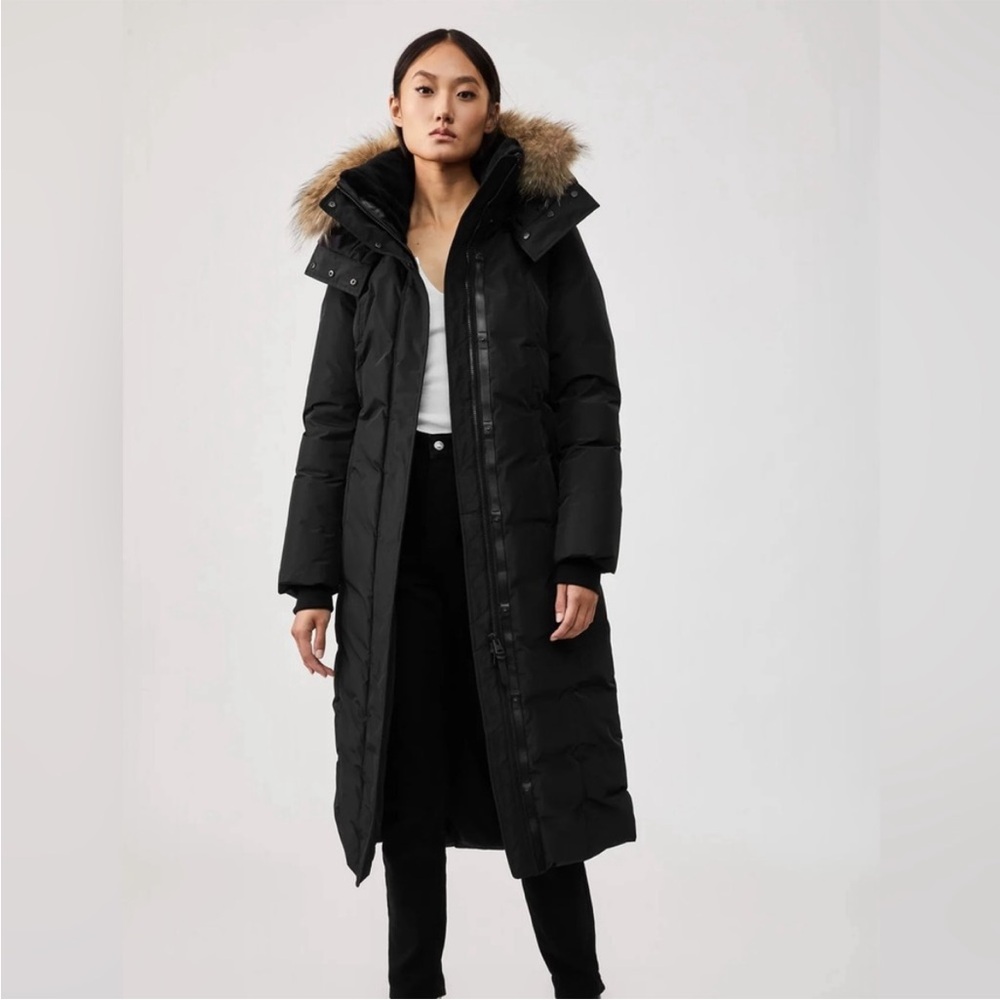 MACKAGE Jada Down Maxi Parka Coat with Fur Trim, Size Medium, Black